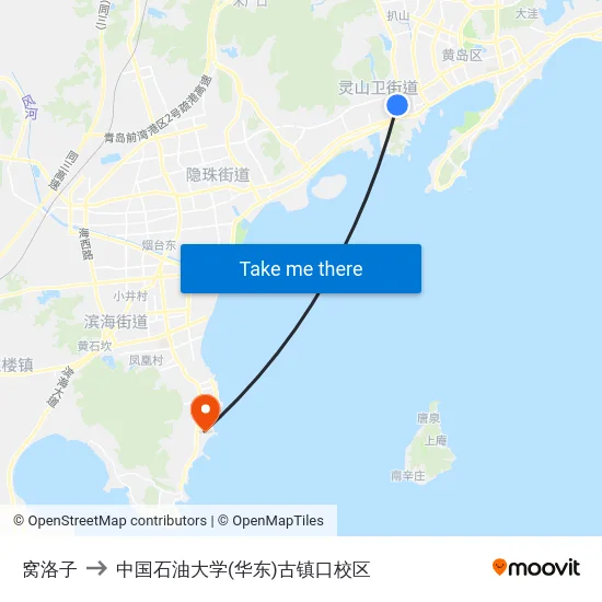 窝洛子 to 中国石油大学(华东)古镇口校区 map