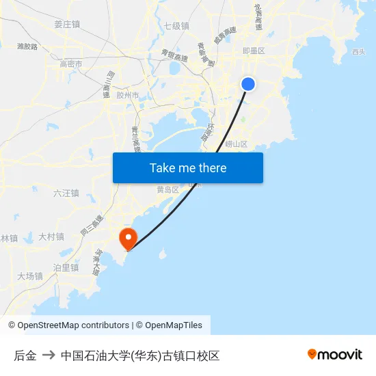 后金 to 中国石油大学(华东)古镇口校区 map