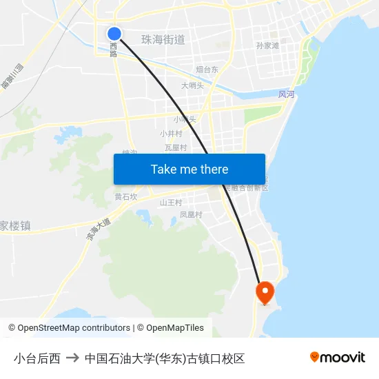 小台后西 to 中国石油大学(华东)古镇口校区 map