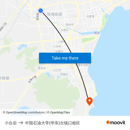 小台后 to 中国石油大学(华东)古镇口校区 map