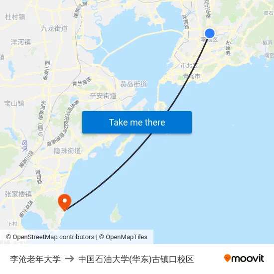 李沧老年大学 to 中国石油大学(华东)古镇口校区 map
