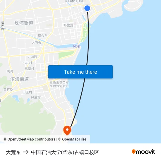 大荒东 to 中国石油大学(华东)古镇口校区 map