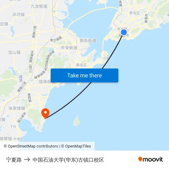 宁夏路 to 中国石油大学(华东)古镇口校区 map