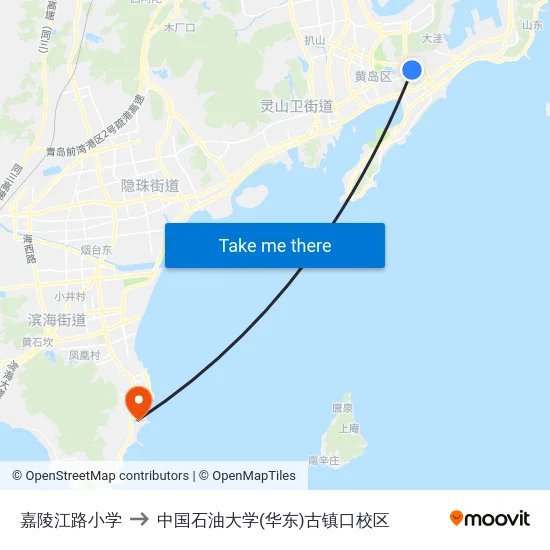 嘉陵江路小学 to 中国石油大学(华东)古镇口校区 map