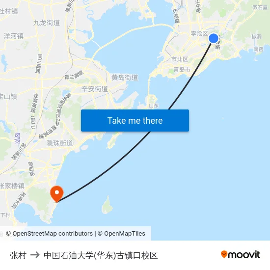 张村 to 中国石油大学(华东)古镇口校区 map
