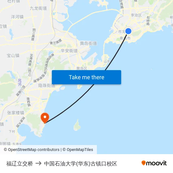 福辽立交桥 to 中国石油大学(华东)古镇口校区 map