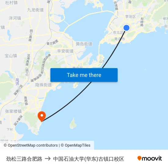 劲松三路合肥路 to 中国石油大学(华东)古镇口校区 map