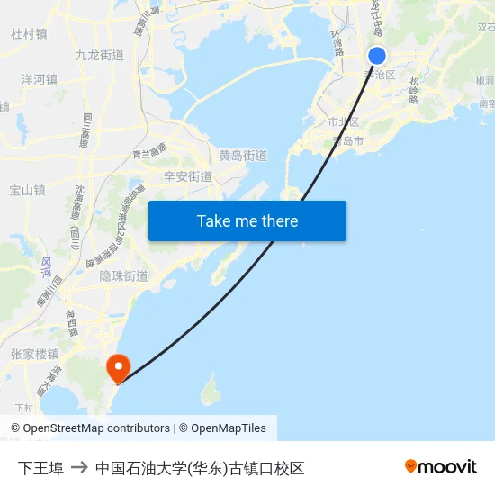下王埠 to 中国石油大学(华东)古镇口校区 map