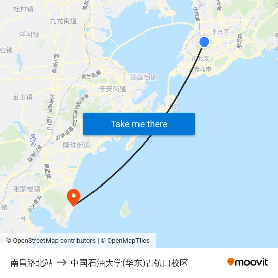 南昌路北站 to 中国石油大学(华东)古镇口校区 map