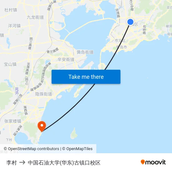 李村 to 中国石油大学(华东)古镇口校区 map