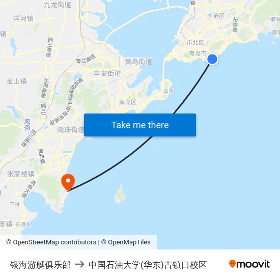 银海游艇俱乐部 to 中国石油大学(华东)古镇口校区 map