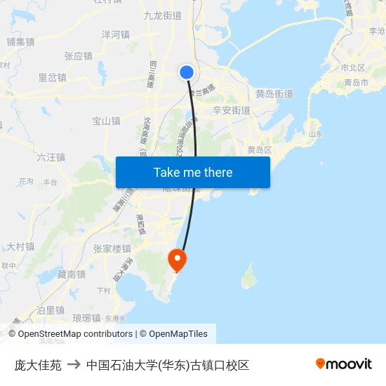 庞大佳苑 to 中国石油大学(华东)古镇口校区 map