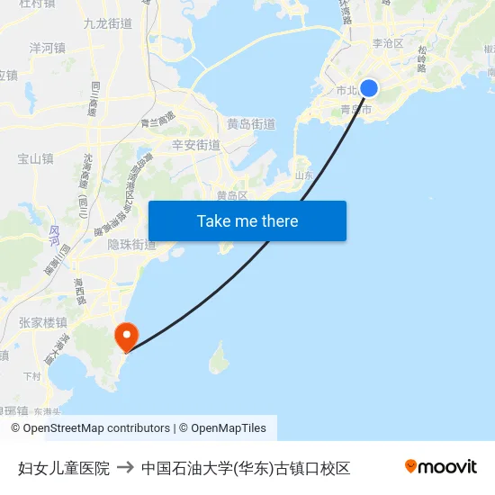 妇女儿童医院 to 中国石油大学(华东)古镇口校区 map