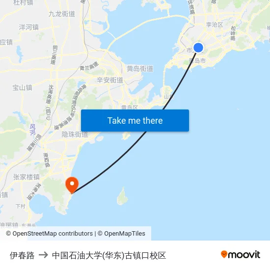 伊春路 to 中国石油大学(华东)古镇口校区 map