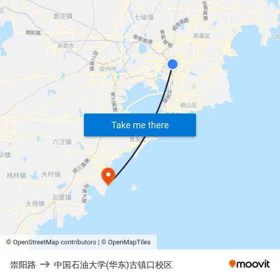 崇阳路 to 中国石油大学(华东)古镇口校区 map