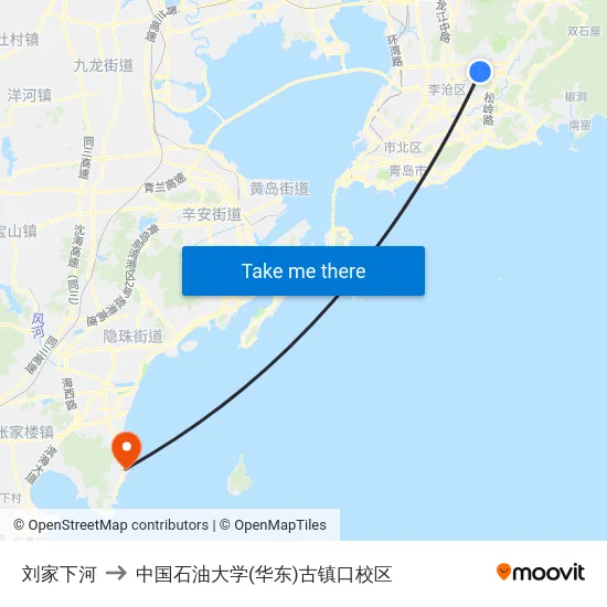 刘家下河 to 中国石油大学(华东)古镇口校区 map