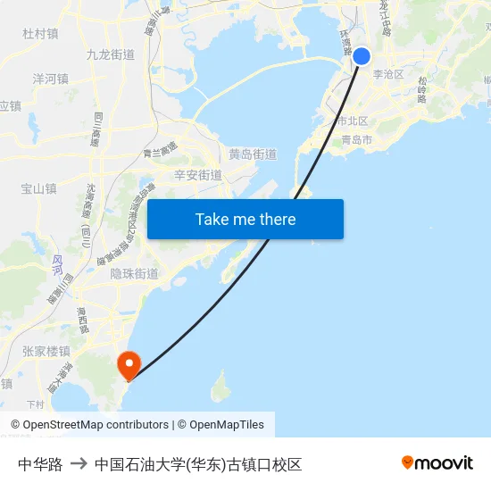 中华路 to 中国石油大学(华东)古镇口校区 map