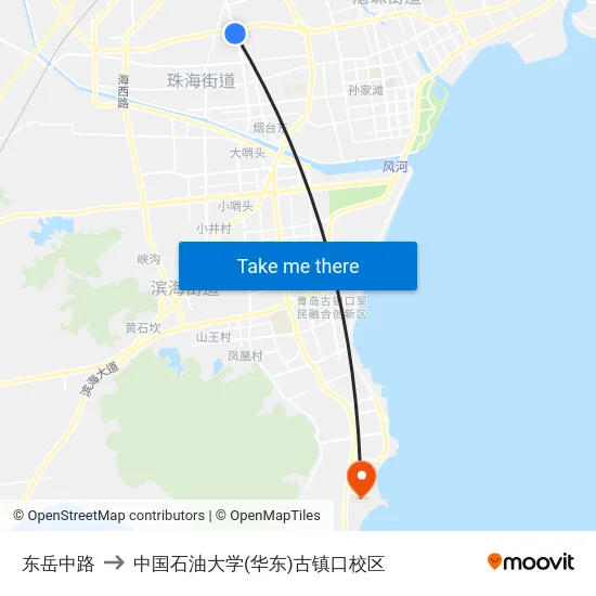 东岳中路 to 中国石油大学(华东)古镇口校区 map