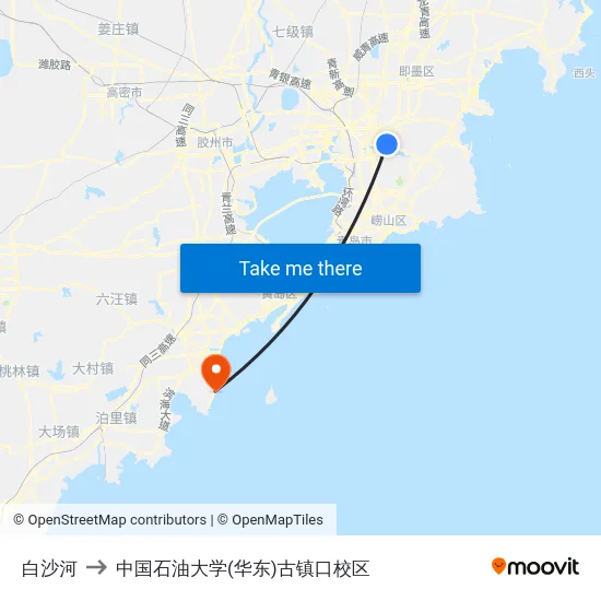 白沙河 to 中国石油大学(华东)古镇口校区 map