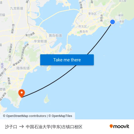 沙子口 to 中国石油大学(华东)古镇口校区 map