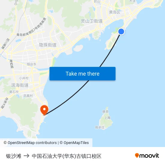 银沙滩 to 中国石油大学(华东)古镇口校区 map