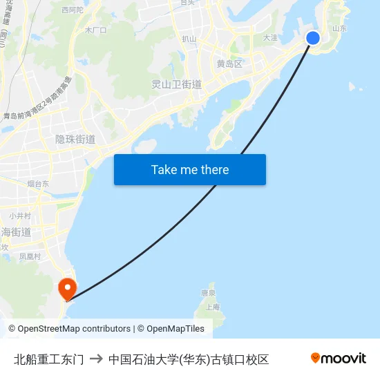 北船重工东门 to 中国石油大学(华东)古镇口校区 map