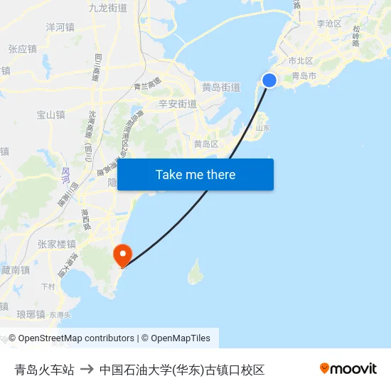 青岛火车站 to 中国石油大学(华东)古镇口校区 map