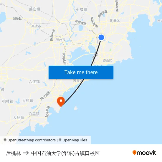 后桃林 to 中国石油大学(华东)古镇口校区 map