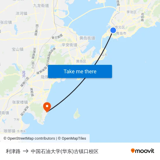 利津路 to 中国石油大学(华东)古镇口校区 map