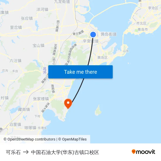 可乐石 to 中国石油大学(华东)古镇口校区 map