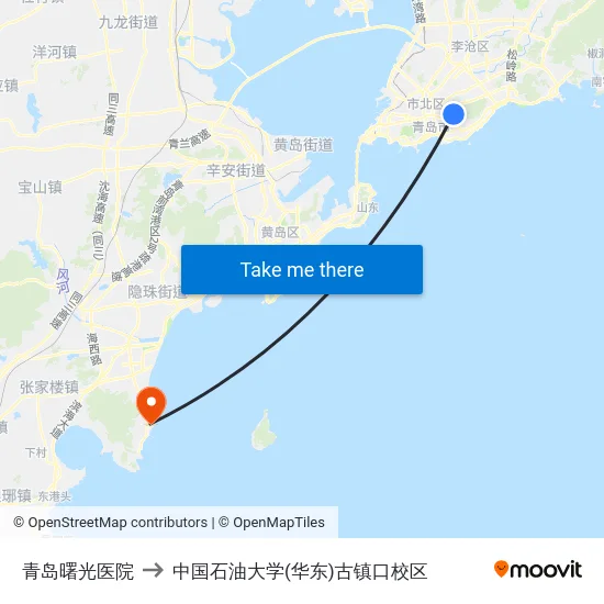 青岛曙光医院 to 中国石油大学(华东)古镇口校区 map