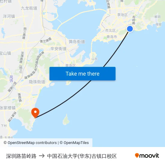 深圳路苗岭路 to 中国石油大学(华东)古镇口校区 map