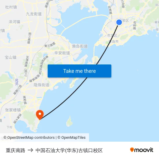 重庆南路 to 中国石油大学(华东)古镇口校区 map