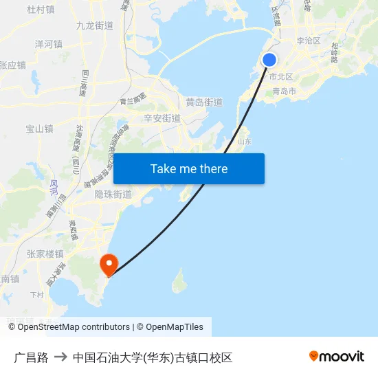 广昌路 to 中国石油大学(华东)古镇口校区 map