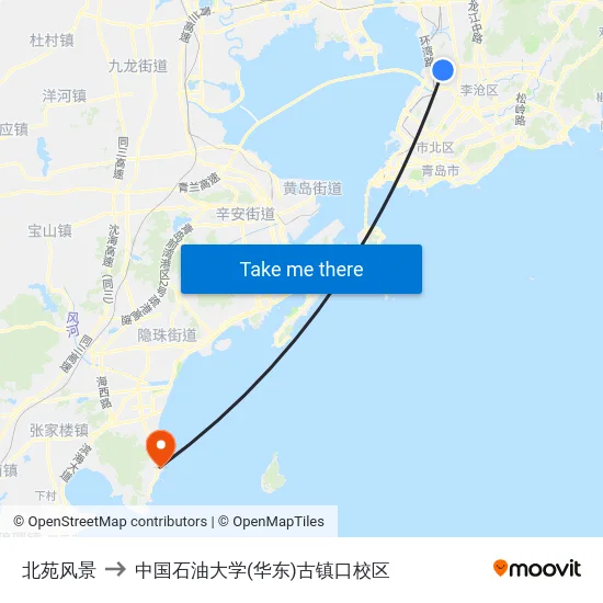 北苑风景 to 中国石油大学(华东)古镇口校区 map