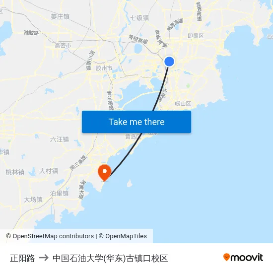 正阳路 to 中国石油大学(华东)古镇口校区 map