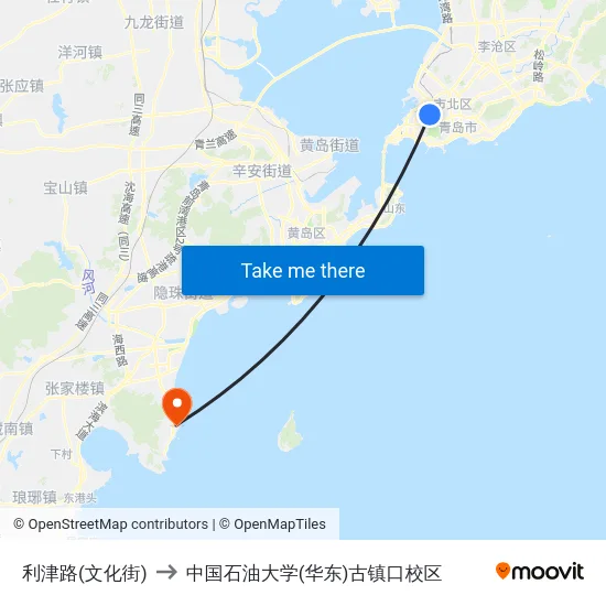 利津路(文化街) to 中国石油大学(华东)古镇口校区 map