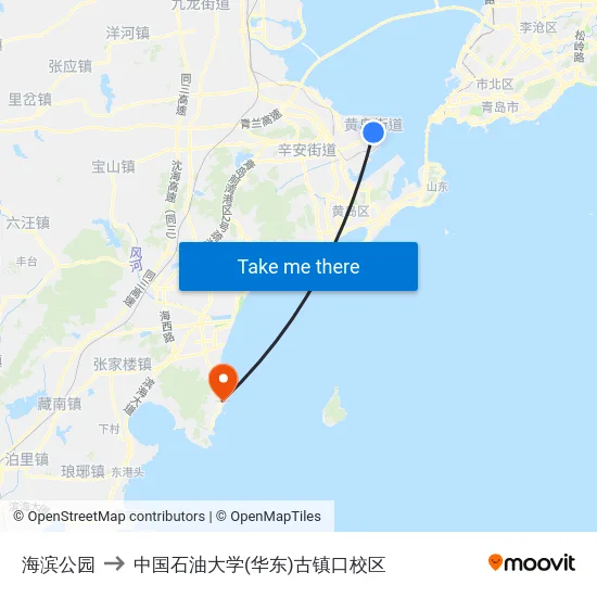 海滨公园 to 中国石油大学(华东)古镇口校区 map