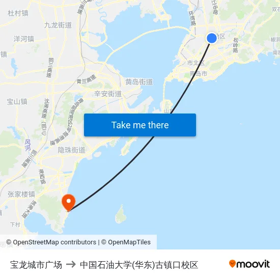 宝龙城市广场 to 中国石油大学(华东)古镇口校区 map