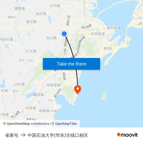 崔家屯 to 中国石油大学(华东)古镇口校区 map