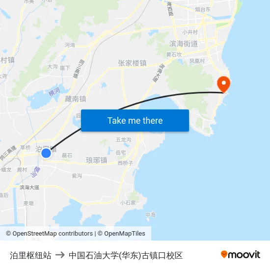 泊里枢纽站 to 中国石油大学(华东)古镇口校区 map