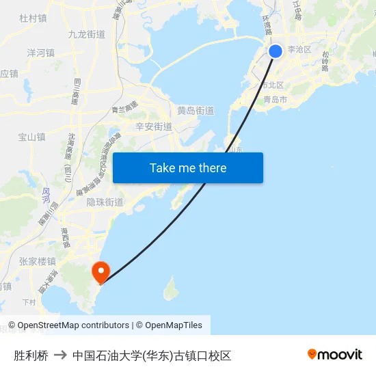 胜利桥 to 中国石油大学(华东)古镇口校区 map