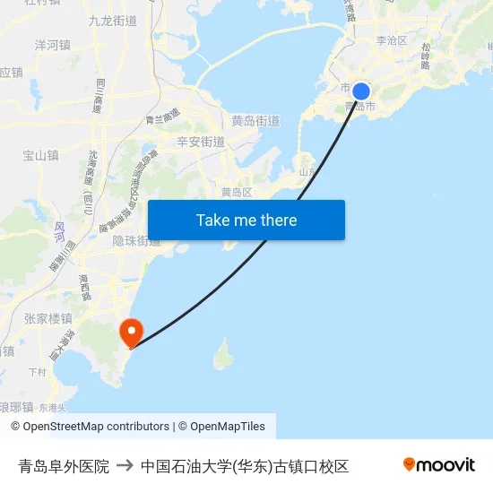 青岛阜外医院 to 中国石油大学(华东)古镇口校区 map