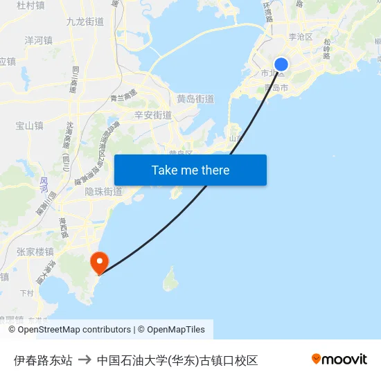 伊春路东站 to 中国石油大学(华东)古镇口校区 map