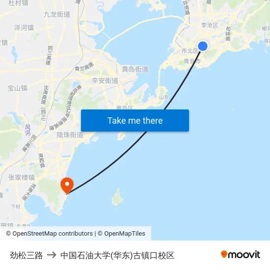 劲松三路 to 中国石油大学(华东)古镇口校区 map