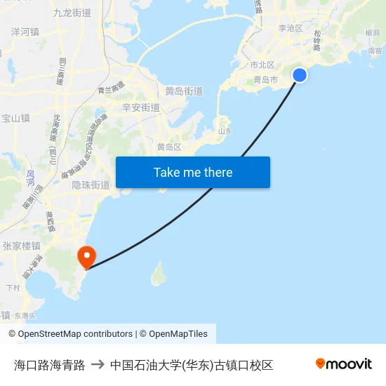海口路海青路 to 中国石油大学(华东)古镇口校区 map