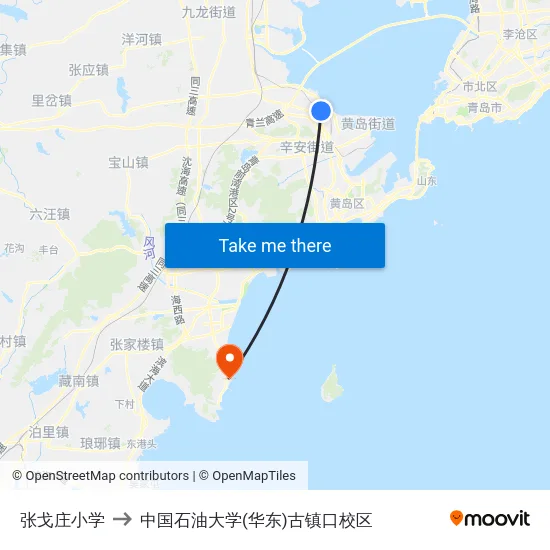 张戈庄小学 to 中国石油大学(华东)古镇口校区 map