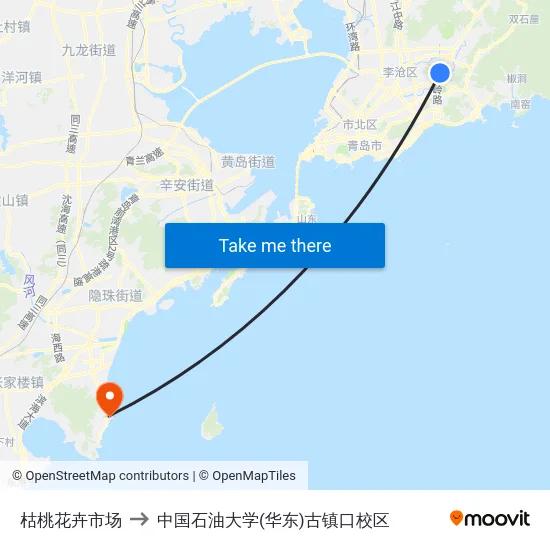 枯桃花卉市场 to 中国石油大学(华东)古镇口校区 map
