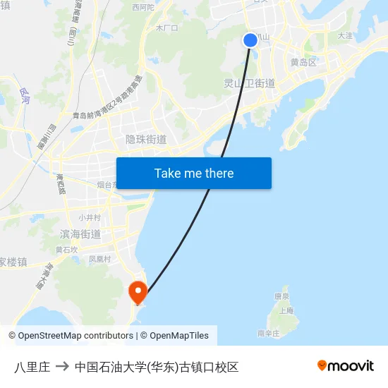 八里庄 to 中国石油大学(华东)古镇口校区 map