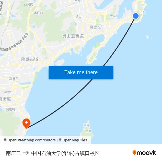南庄二 to 中国石油大学(华东)古镇口校区 map